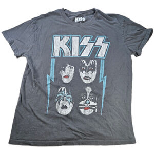 KISS T-Shirt Women's Gray Large 100% Cotton Band Graphic Crew Neck Tee 2020